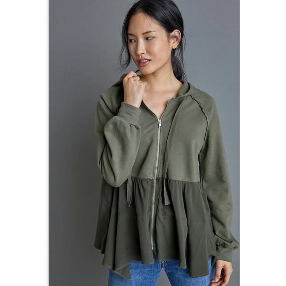 Anthropologie T.la Lavande Tunic Hoodie Zip Front Moss Green XS $128 - Picture 1 of 9
